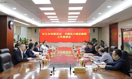 中國(guó)電建黨委書(shū)記、董事長(zhǎng)丁焰章與長(zhǎng)江水利委員會(huì)黨組書(shū)記、主任劉冬順會(huì)談